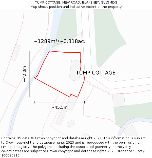 TUMP COTTAGE, NEW ROAD, BLAKENEY, GL15 4DG: Plot and title map