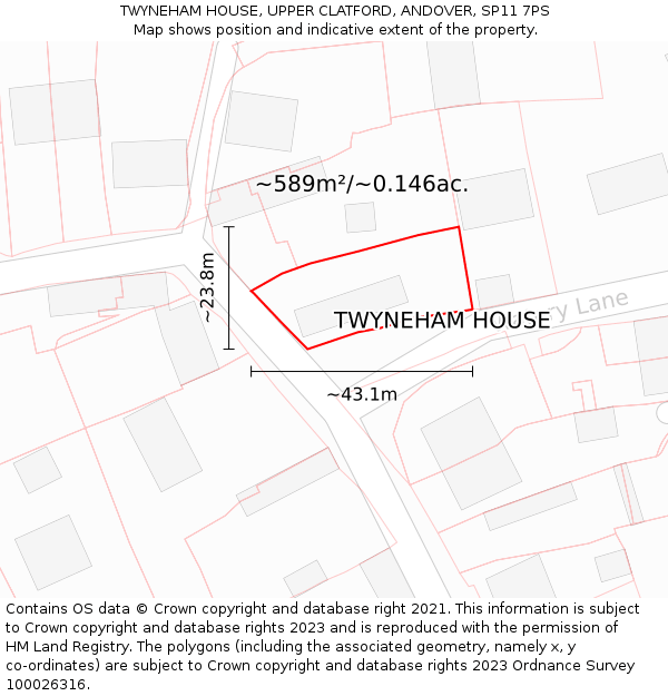 TWYNEHAM HOUSE, UPPER CLATFORD, ANDOVER, SP11 7PS: Plot and title map