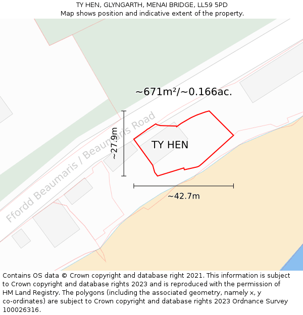 TY HEN, GLYNGARTH, MENAI BRIDGE, LL59 5PD: Plot and title map