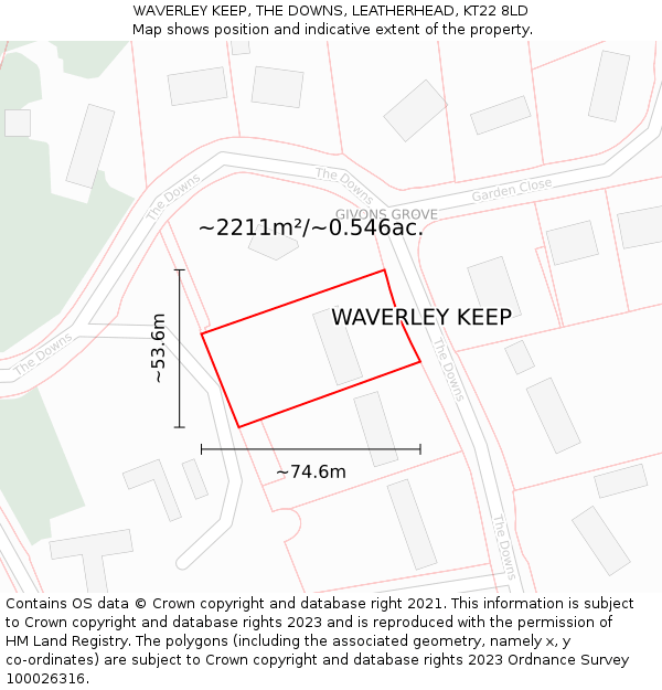 WAVERLEY KEEP, THE DOWNS, LEATHERHEAD, KT22 8LD: Plot and title map