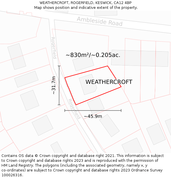 WEATHERCROFT, ROGERFIELD, KESWICK, CA12 4BP: Plot and title map