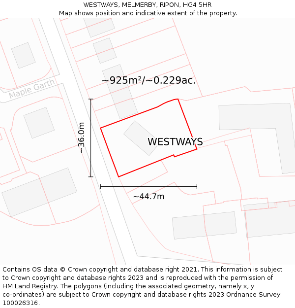 WESTWAYS, MELMERBY, RIPON, HG4 5HR: Plot and title map