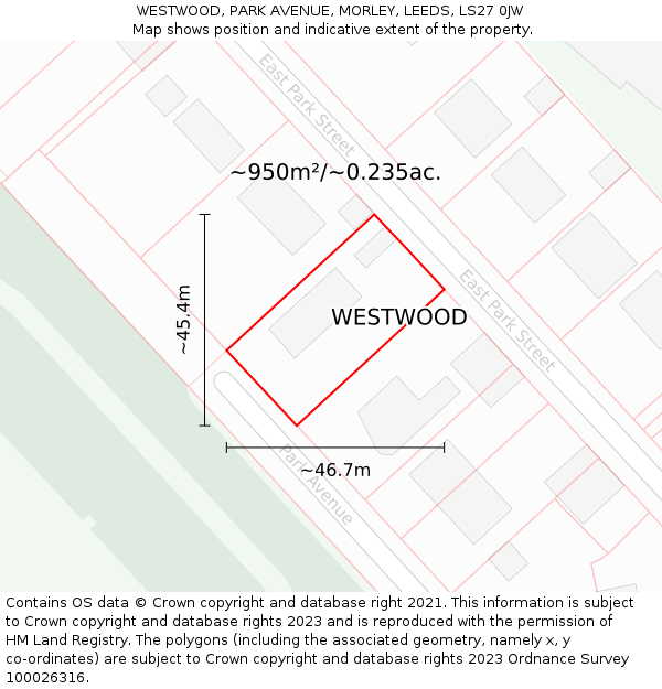 WESTWOOD, PARK AVENUE, MORLEY, LEEDS, LS27 0JW: Plot and title map