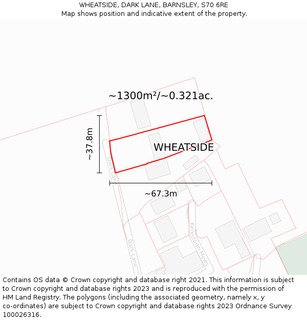 WHEATSIDE, DARK LANE, BARNSLEY, S70 6RE: Plot and title map