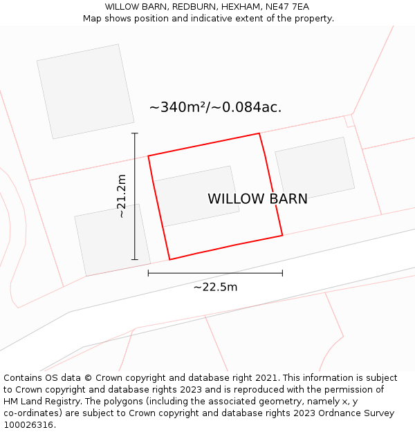 WILLOW BARN, REDBURN, HEXHAM, NE47 7EA: Plot and title map