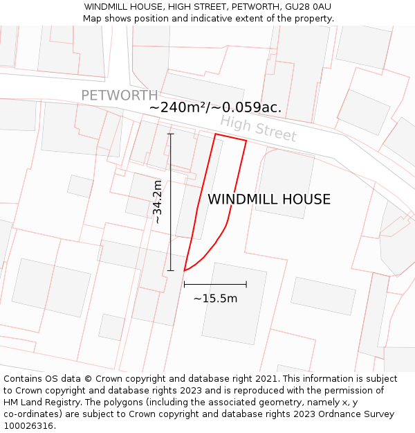 WINDMILL HOUSE, HIGH STREET, PETWORTH, GU28 0AU: Plot and title map