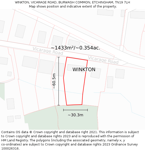 WINKTON, VICARAGE ROAD, BURWASH COMMON, ETCHINGHAM, TN19 7LH: Plot and title map