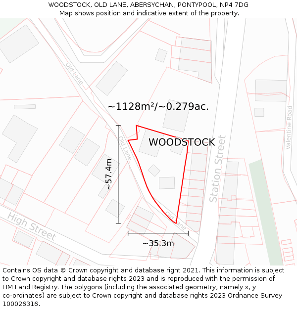 WOODSTOCK, OLD LANE, ABERSYCHAN, PONTYPOOL, NP4 7DG: Plot and title map