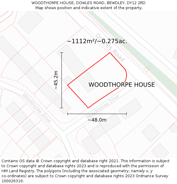 WOODTHORPE HOUSE, DOWLES ROAD, BEWDLEY, DY12 2RD: Plot and title map