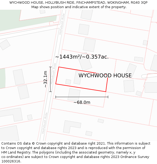 WYCHWOOD HOUSE, HOLLYBUSH RIDE, FINCHAMPSTEAD, WOKINGHAM, RG40 3QP: Plot and title map