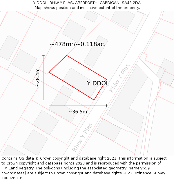 Y DDOL, RHIW Y PLAS, ABERPORTH, CARDIGAN, SA43 2DA: Plot and title map