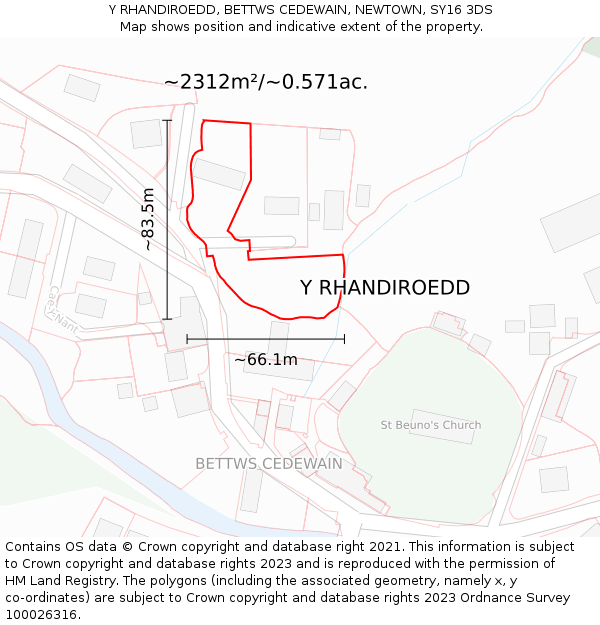 Y RHANDIROEDD, BETTWS CEDEWAIN, NEWTOWN, SY16 3DS: Plot and title map