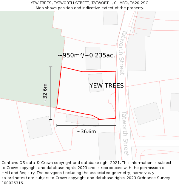 YEW TREES, TATWORTH STREET, TATWORTH, CHARD, TA20 2SG: Plot and title map