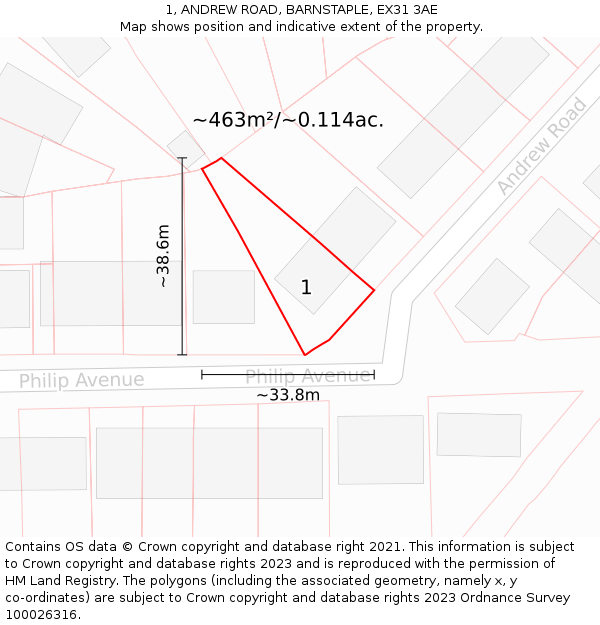 1, ANDREW ROAD, BARNSTAPLE, EX31 3AE: Plot and title map