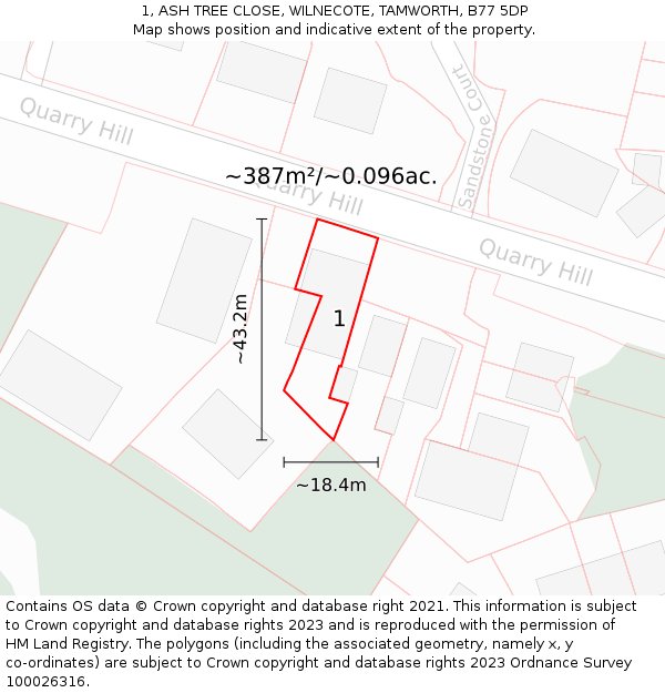 1, ASH TREE CLOSE, WILNECOTE, TAMWORTH, B77 5DP: Plot and title map