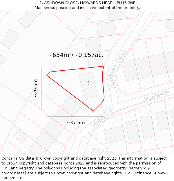 1, ASHDOWN CLOSE, HAYWARDS HEATH, RH16 3NR: Plot and title map