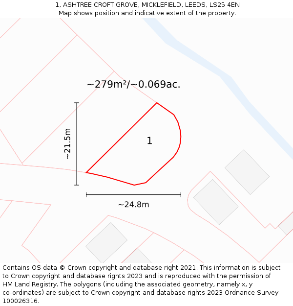 1, ASHTREE CROFT GROVE, MICKLEFIELD, LEEDS, LS25 4EN: Plot and title map