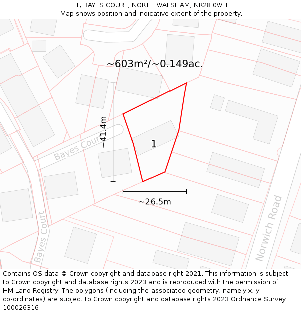 1, BAYES COURT, NORTH WALSHAM, NR28 0WH: Plot and title map