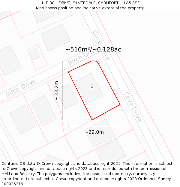 1, BIRCH DRIVE, SILVERDALE, CARNFORTH, LA5 0SE: Plot and title map