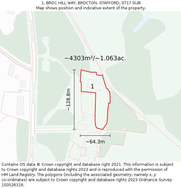 1, BROC HILL WAY, BROCTON, STAFFORD, ST17 0UB: Plot and title map