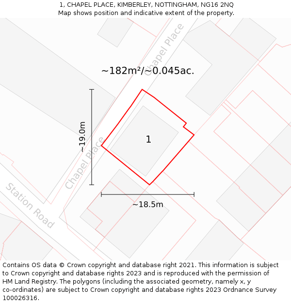 1, CHAPEL PLACE, KIMBERLEY, NOTTINGHAM, NG16 2NQ: Plot and title map