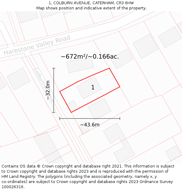 1, COLBURN AVENUE, CATERHAM, CR3 6HW: Plot and title map