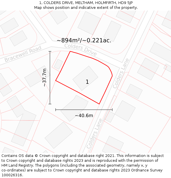 1, COLDERS DRIVE, MELTHAM, HOLMFIRTH, HD9 5JP: Plot and title map