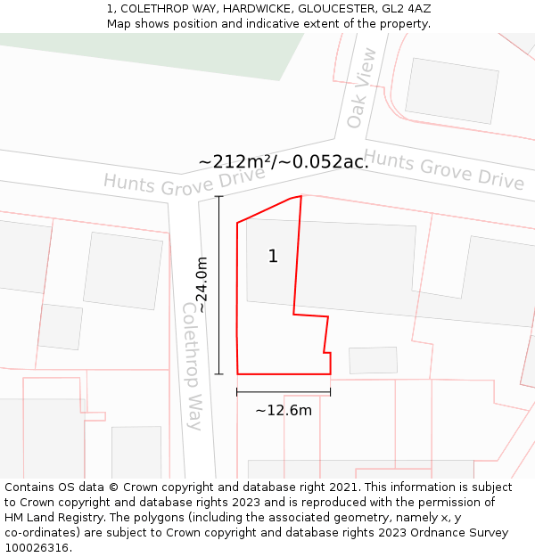 1, COLETHROP WAY, HARDWICKE, GLOUCESTER, GL2 4AZ: Plot and title map