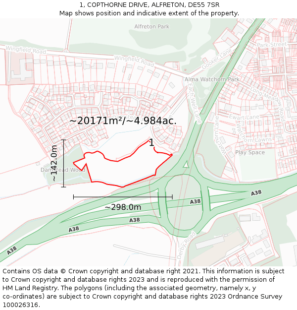 1, COPTHORNE DRIVE, ALFRETON, DE55 7SR: Plot and title map