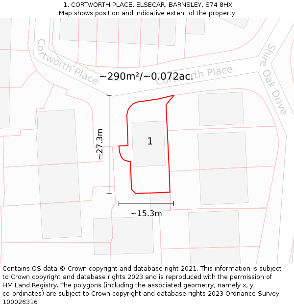 1, CORTWORTH PLACE, ELSECAR, BARNSLEY, S74 8HX: Plot and title map