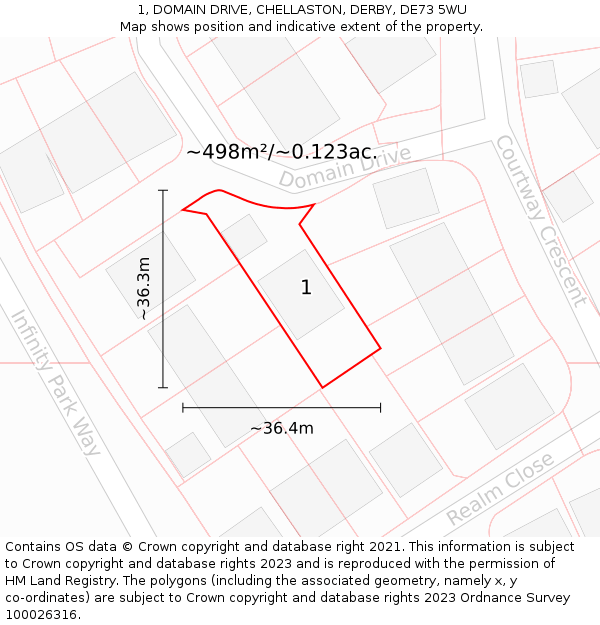 1, DOMAIN DRIVE, CHELLASTON, DERBY, DE73 5WU: Plot and title map