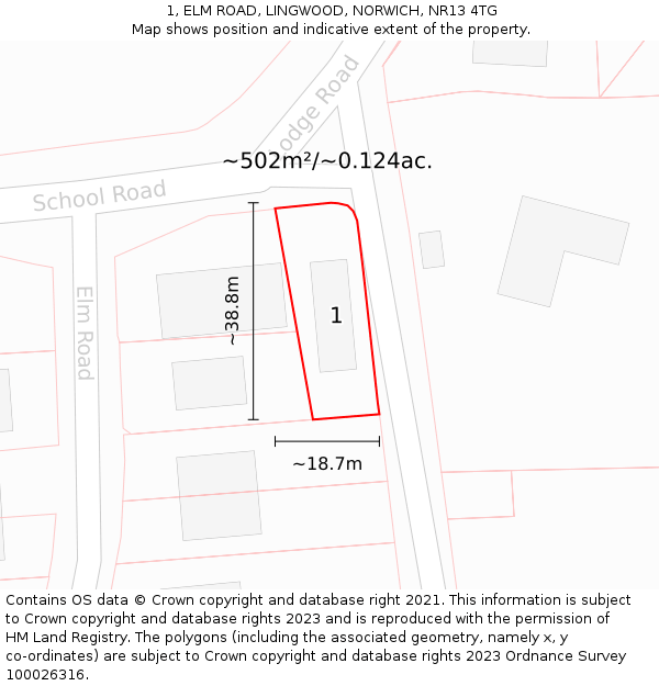 1, ELM ROAD, LINGWOOD, NORWICH, NR13 4TG: Plot and title map