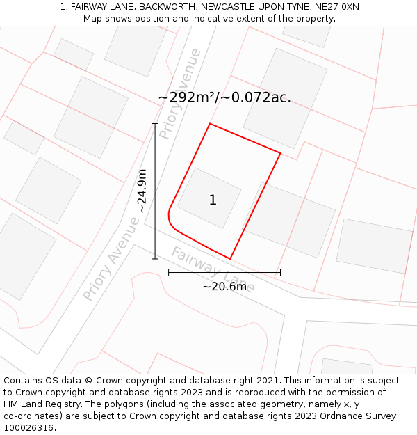 1, FAIRWAY LANE, BACKWORTH, NEWCASTLE UPON TYNE, NE27 0XN: Plot and title map