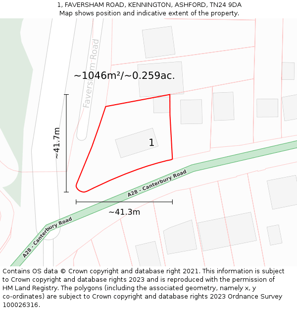 1, FAVERSHAM ROAD, KENNINGTON, ASHFORD, TN24 9DA: Plot and title map