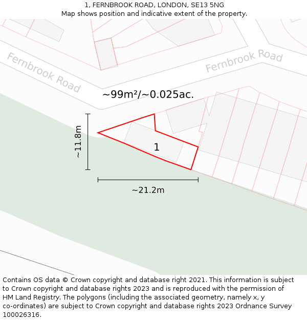 1, FERNBROOK ROAD, LONDON, SE13 5NG: Plot and title map