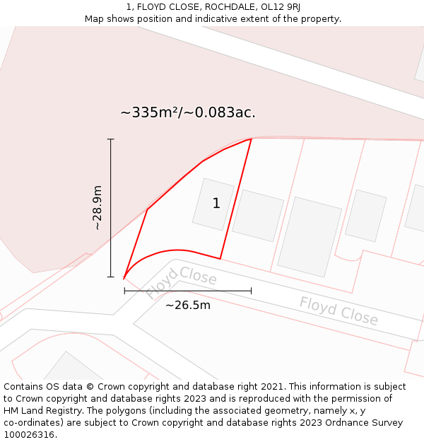 1, FLOYD CLOSE, ROCHDALE, OL12 9RJ: Plot and title map