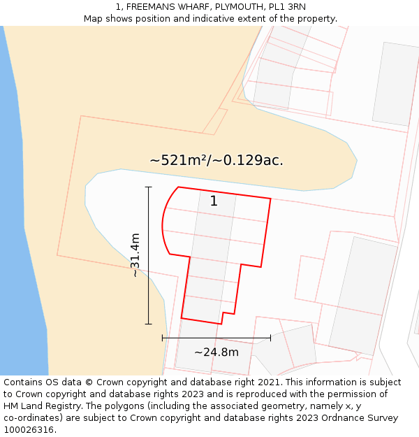 1, FREEMANS WHARF, PLYMOUTH, PL1 3RN: Plot and title map