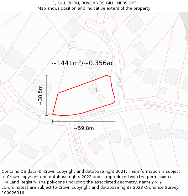 1, GILL BURN, ROWLANDS GILL, NE39 2PT: Plot and title map