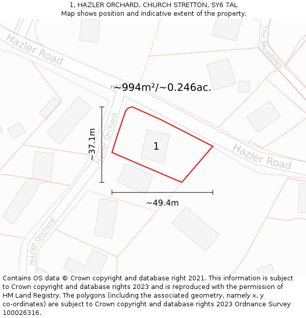 1, HAZLER ORCHARD, CHURCH STRETTON, SY6 7AL: Plot and title map