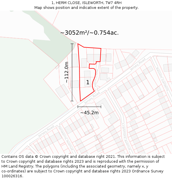 1, HERM CLOSE, ISLEWORTH, TW7 4RH: Plot and title map