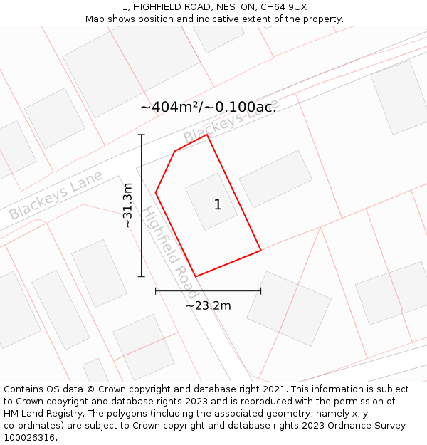 1, HIGHFIELD ROAD, NESTON, CH64 9UX: Plot and title map