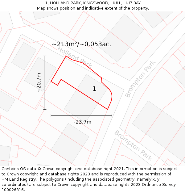 1, HOLLAND PARK, KINGSWOOD, HULL, HU7 3AY: Plot and title map