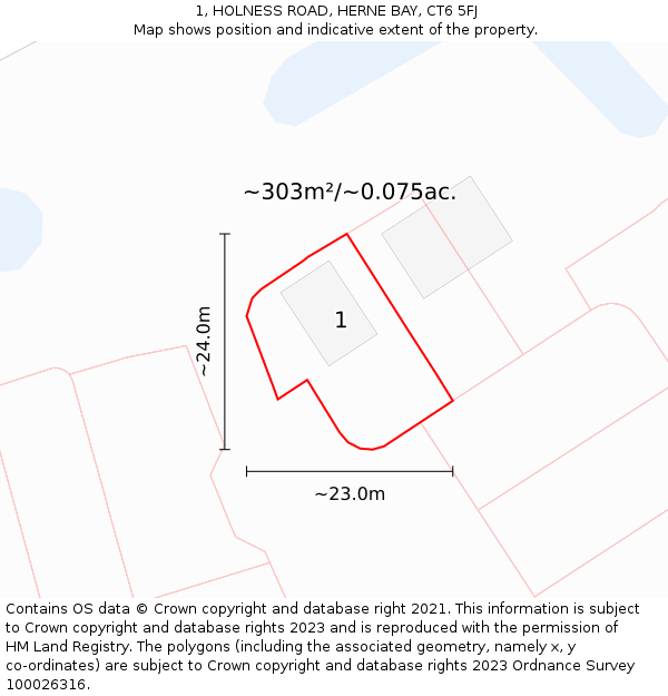 1, HOLNESS ROAD, HERNE BAY, CT6 5FJ: Plot and title map