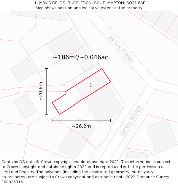 1, JARVIS FIELDS, BURSLEDON, SOUTHAMPTON, SO31 8AF: Plot and title map