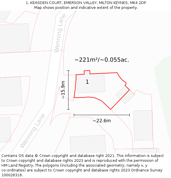 1, KEASDEN COURT, EMERSON VALLEY, MILTON KEYNES, MK4 2DP: Plot and title map