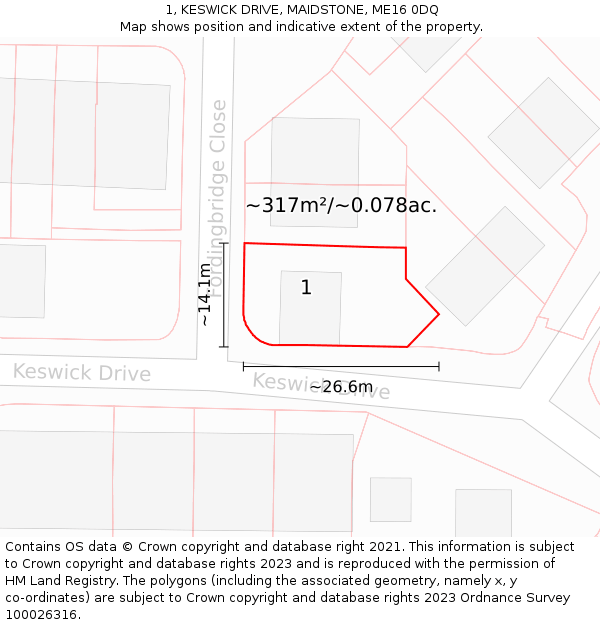 1, KESWICK DRIVE, MAIDSTONE, ME16 0DQ: Plot and title map