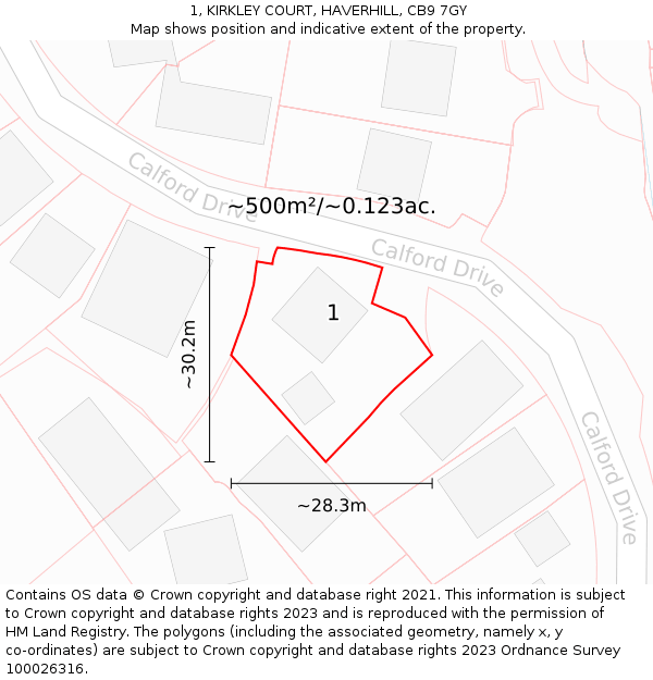 1, KIRKLEY COURT, HAVERHILL, CB9 7GY: Plot and title map