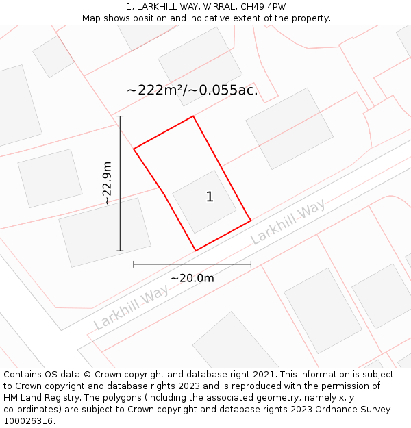 1, LARKHILL WAY, WIRRAL, CH49 4PW: Plot and title map