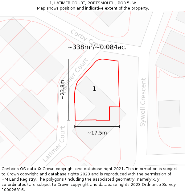 1, LATIMER COURT, PORTSMOUTH, PO3 5UW: Plot and title map