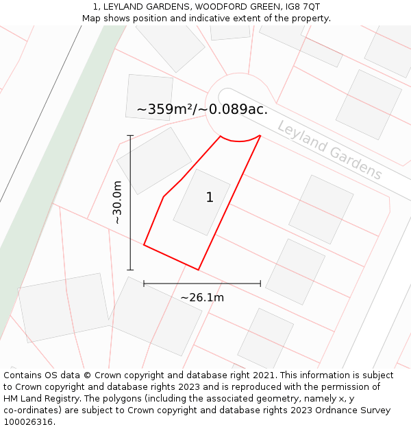 1, LEYLAND GARDENS, WOODFORD GREEN, IG8 7QT: Plot and title map